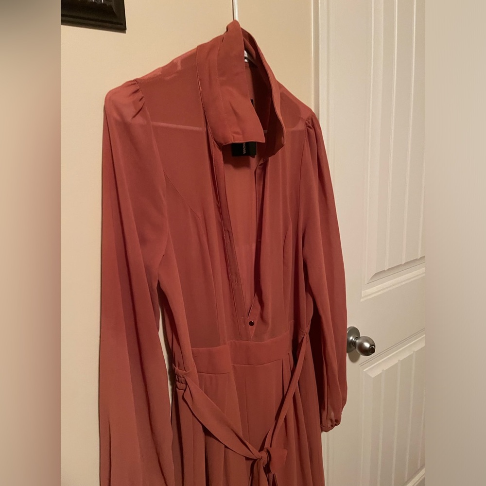 Mauve Sheer Sleeves Jumpsuit with Belt